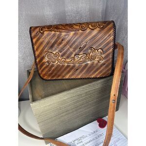 Handmade Leather Tooled‎ Crossbody Bag Floral Western Style Purse